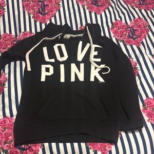 PINK Victoria's Secret Black Hoodie with White Lettering